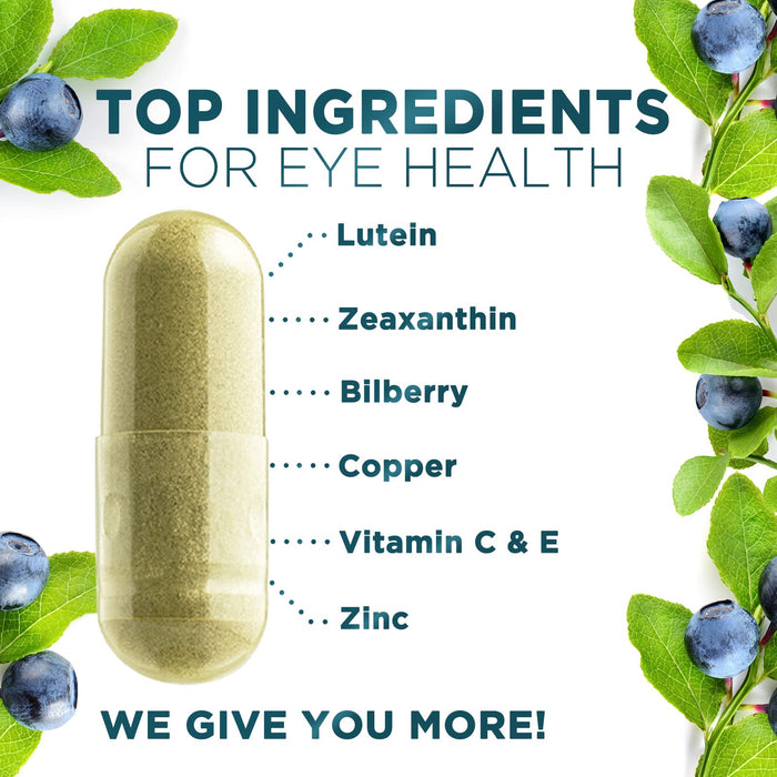 Nature's Nutrition Eye Vitamins with Lutein, Zeaxanthin, Bilberry & Zinc, Supports Eye Strain, Vision Health & Dryness for Adults with Vitamins C & E, Non-GMO, Vegan Eye Vitamin & Mineral Supplement