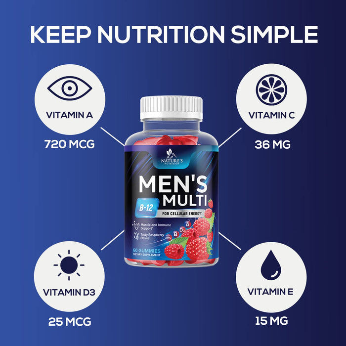 Nature's Multivitamin for Men Gummies - Berry Flavored Mens Multivitamins Daily Supplement with Vitamins A, C, D, E, B6, B12, & Zinc - Gummy Vitamin for Energy & Immune Health Support - 60 Gummies