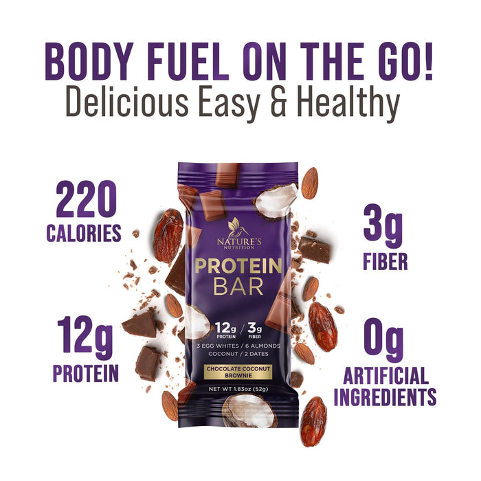 Chocolate Protein Bars, High Protein, Nutritious Snacks to Support Energy, Chocolate Brownie, Meal Replacement Bar, Low Sugar, Low Carb, Gluten Free, Pure, Nature's Bars, 1.83 oz
