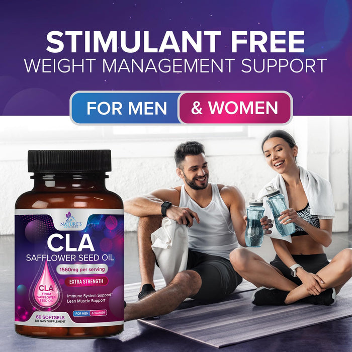 Conjugated Linoleic Acid CLA 1560mg - Extra Strength CLA Supplement Pills - Improve Body Composition & Lean Muscle Tone, Metabolism & Energy - Nature's Safflower Capsules, Non-GMO