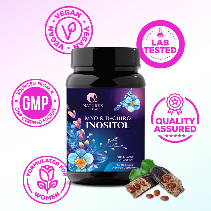 Myo-Inositol & D-Chiro Inositol Blend - 60 Day Supply, Premium 40:1 Ratio, Hormone Support for Women, Ovarian Health Myo Inositol Vitamin B8, Nature's Inositol Supplement