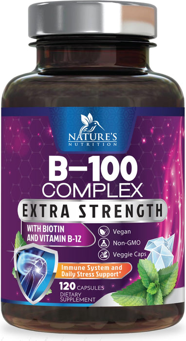 Vitamin B Complex with Vitamin C & Folic Acid - Dietary Supplement for Energy, Immune, & Brain Support - Nature's Super B Vitamin Complex for Women and Men, Made with Folate Capsules