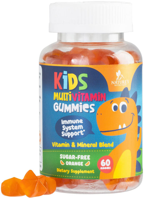 Nature's Nutrition Vitamins for Kids Multivitamin Gummies, Kids Vitamins Gummy Sugar Free, Vitamin C, B6, B12, D3 & Zinc for Children's Immune Support, Orange Flavor, Non-GMO - 60 Gummies