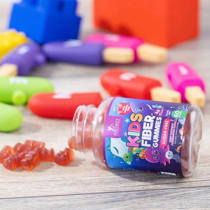 Kids Fiber Gummy Bears Supplement - Sugar Free Daily Prebiotic Fiber for Kids, Supports Regularity, Digestive Health & Immune Support - Nature's Plant Based Vitamins, Vegan, Berry Flavor - 60 Gummies