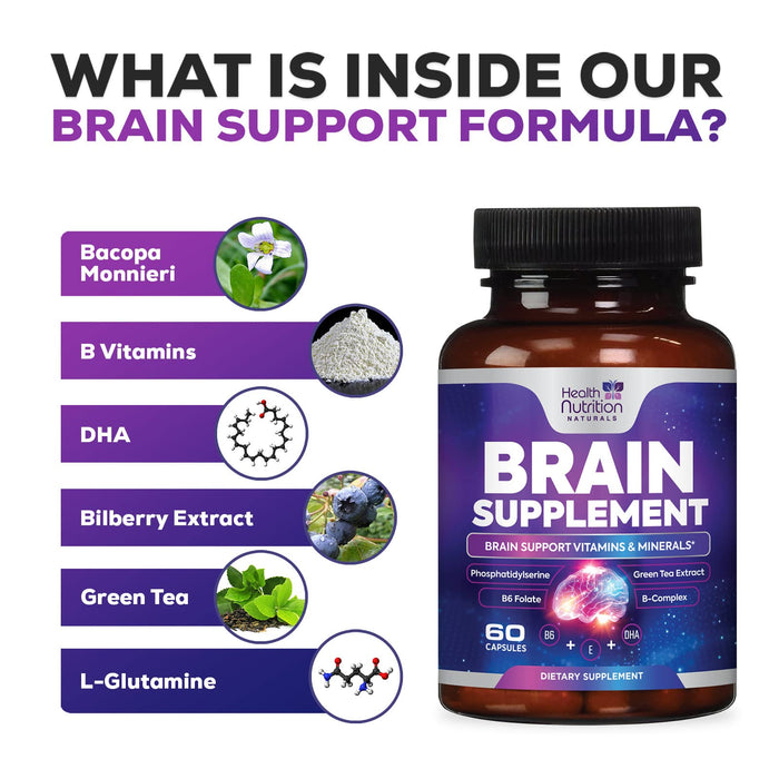 Brain Booster Supplement to Support Focus - Brain Supplement for Memory Support, Clarity, Energy and Concentration Support with, Bacopa Monnieri, and Phosphatidylserine