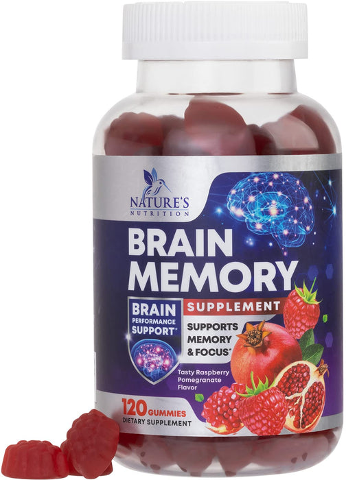 Nature's Nutrition Nootropic Brain Booster Memory Supplement Gummy for Concentration & Mental Focus - Brain Health & Energy with B12, Phosphatidylserine, Coffee Extract, Nature's Vitamins for Men & Women