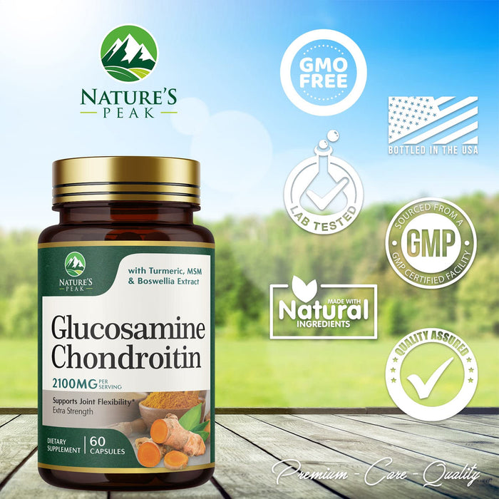 Glucosamine Chondroitin MSM Turmeric Boswellia - Triple Strength Joint Support Supplement - Support for Occasional Discomfort of Back, Knees, & Hands - Mobility Support for Women & Men - 60 Capsules