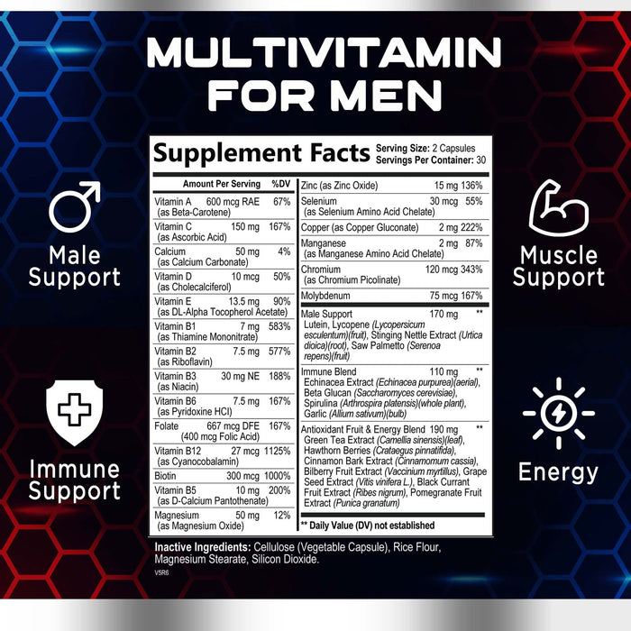SILVERONYX Multivitamin for Men Daily Multi Vitamins Supplement, Extra Strength Once A Day Multimineral - Made in USA - Vitamins A C E D B1 B2 B3 B5 B6 B12, Magnesium, Zinc - Natural, Non-GMO