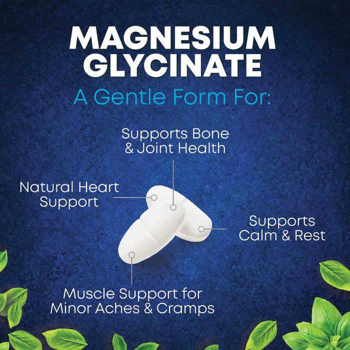 Magnesium Glycinate 250 mg - Natural, High Absorption Magnesium Tablets Chelated for Muscle, Nerve, Bone & Heart Health Support - Gentle Form, Non-GMO, Gluten Free