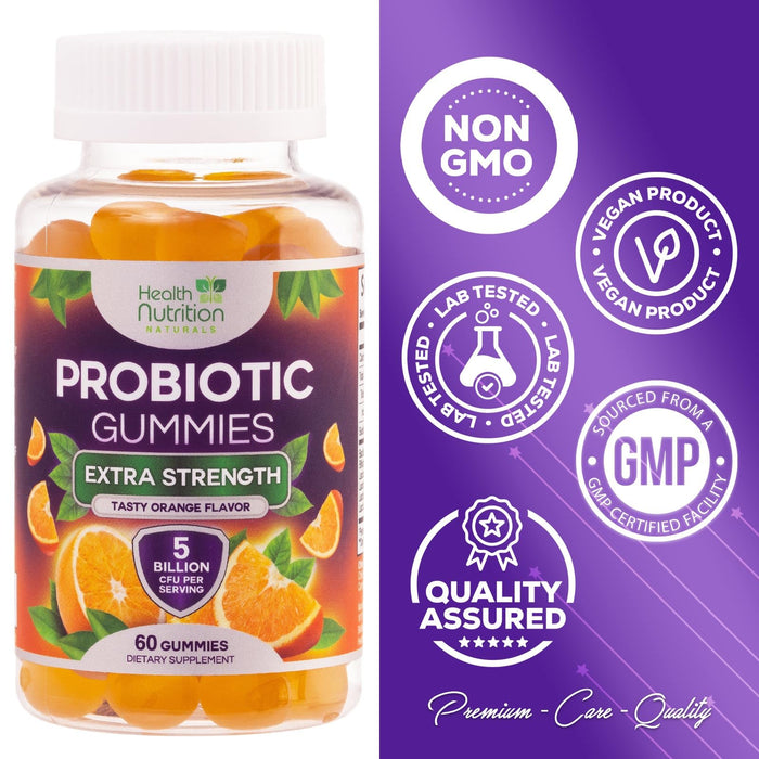 Daily Probiotic Gummy for Women & Men's Digestive Health, Extra Strength 5 Billion CFU, Acidophilus Probiotics Supplement Vaginal & Urinary Health Support, Vegan, Non-GMO, Orange Flavor