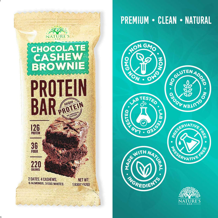 Chocolate Protein Bars, High Protein, Nutritious Snacks to Support Energy, Chocolate Cashew, Meal Replacement Bar, Low Sugar, Low Carb, Gluten Free, Pure, Nature's Bars, 1.83 oz, 12 Count (Pack of 1)