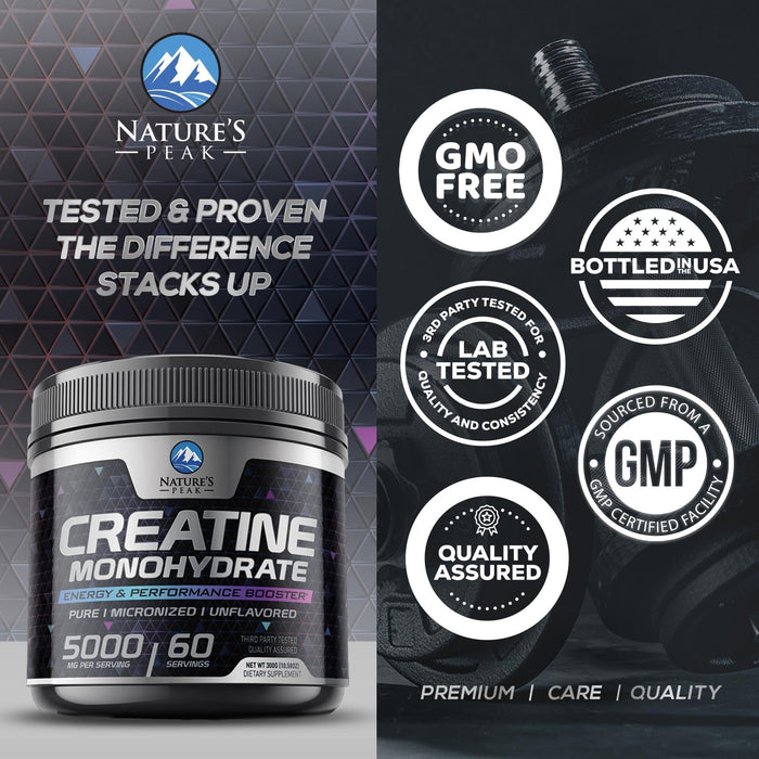 Pure Creatine 5000mg (5g) - Micronized Creatine Monohydrate Powder Unflavored, Keto Friendly - Creatine Pre Workout, Supports Muscle Building & Strength, Vegan, Keto, Gluten-Free - 60 Servings