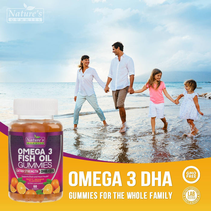 Omega 3 Fish Oil Gummies, Extra Strength Omega Fish Oil Supplement, High Absorption for Joint, Heart & Brain Support, Nature's Heart Healthy Omega 3s DHA EPA Gummy Vitamin, Orange Flavor
