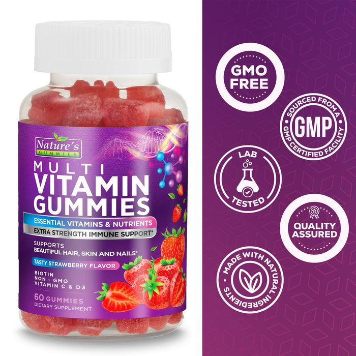 Adult Multivitamin Gummies Extra Strength - Daily Gummy Vitamin Supplement for Adults, Immune Support, Gummy with Vitamins A, C, D, E, B6, B12, Zinc and More for Women & Men, Berry Flavor - 60 Count