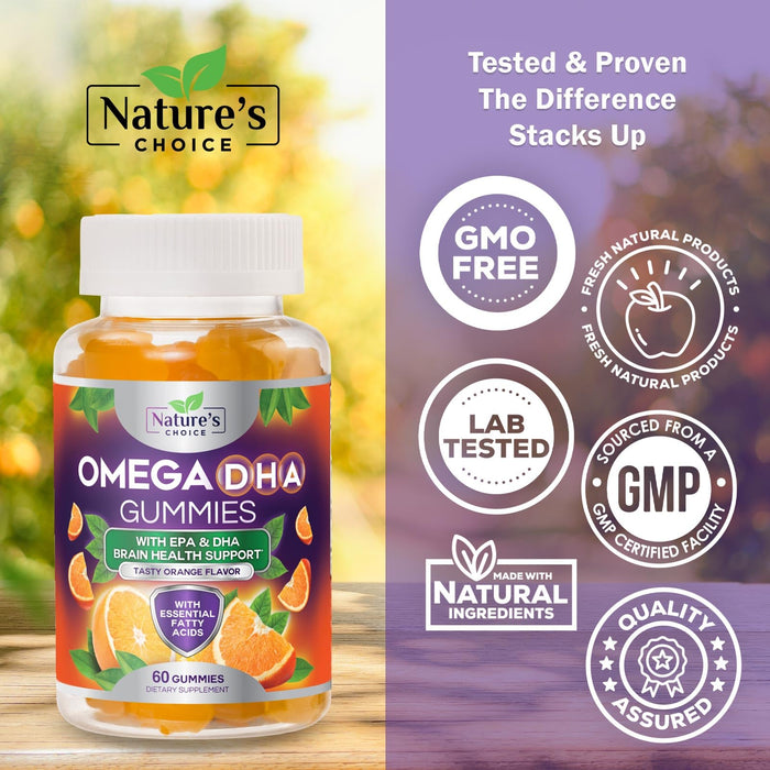 Omega 3 Fish Oil Gummies - Triple Strength Omega 3 Fish Oil Gummy Vitamins with High Absorption EPA & DHA Fatty Acids, Burpless Fish Oil Supplement, Nature's Heart Health, Orange Flavor