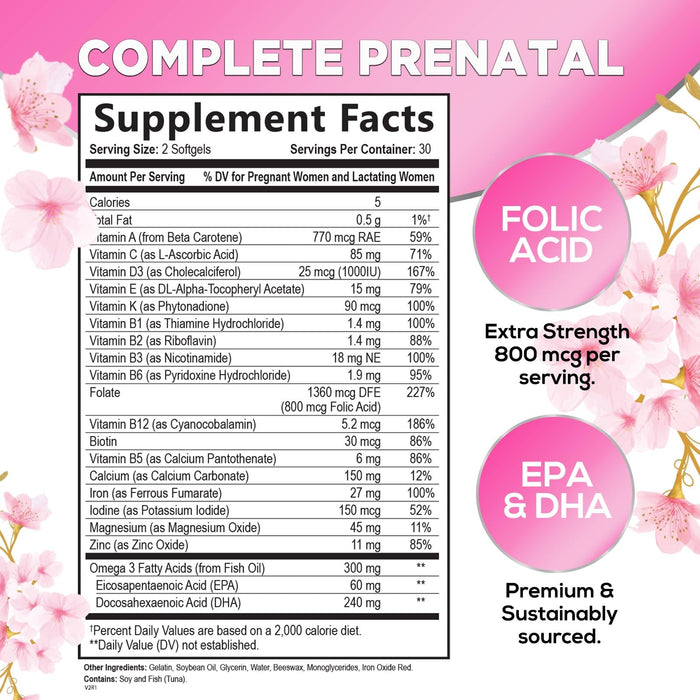 Hello Lovely! Prenatal Multivitamin, Ultra Strength Pregnancy Vitamins for Women with Folic Acid, Iron, DHA, Vitamin C, E - Prenatal Mineral Supplement for Daily Nutritional Support