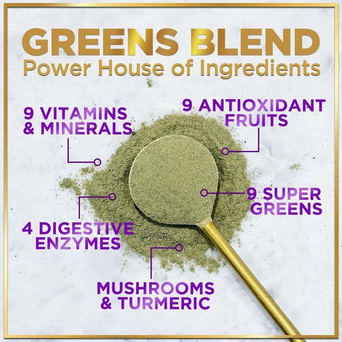 Hello Lovely! Super Greens Powder - Green Blend Drink Smoothie Mix for Energy Support with Superfood Spirulina, Chlorella & Antioxidants, Digestive Enzymes, Vegan, Non-GMO Greens Powder - 30 Servings