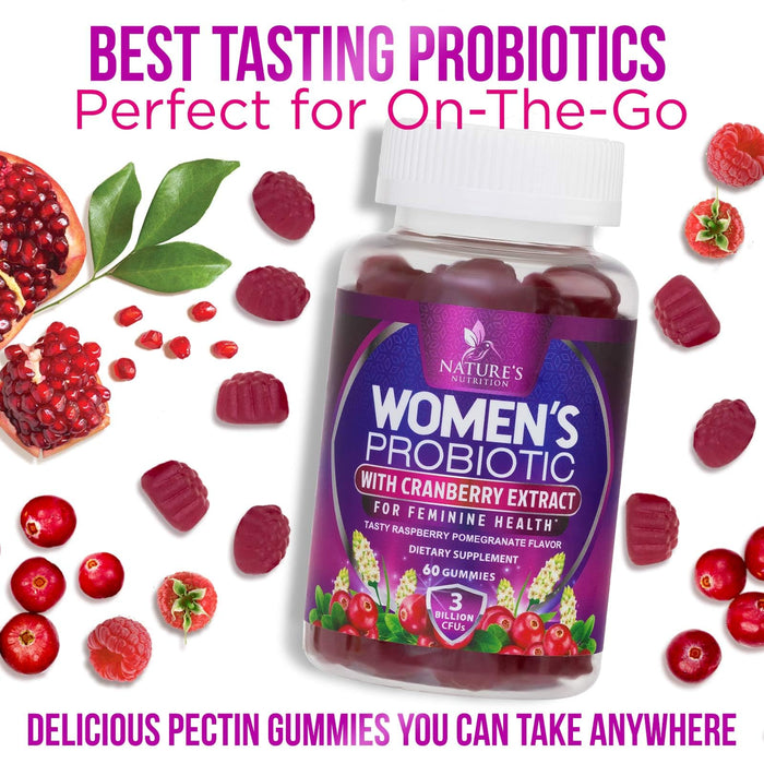 Formulated Probiotics for Women Gummy w/ pH Support - Womens Probiotic for Digestive, Vaginal, Urinary & Immune Health Support, 3 Billion CFU & 6 Diverse Strains w/ Cranberry, Non-GMO