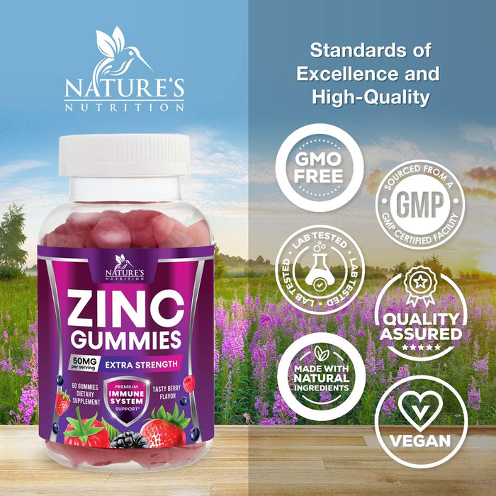 Zinc Gummies - 50mg - Extra Strength Immune Health Support Gummy & Antioxidant Supplement, Dietary Supplement Zinc Vitamin, Vegan, Non-GMO and Gluten Free Formula, Berry Flavor