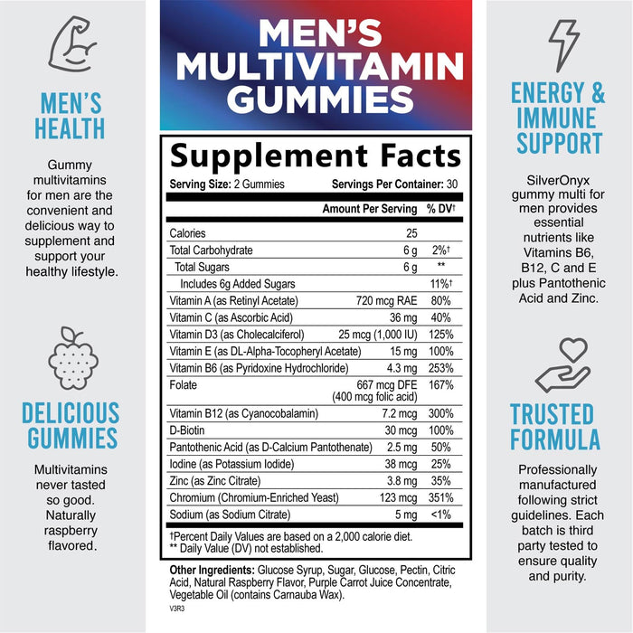 Men's Multivitamin Gummy - Max Strength Mens Multi Vitamins - Daily Men Multivitamins with Vitamin A, C, D, E, B6, B12 & Zinc for Immune Support, Nature's Supplement Brand, Berry Flavored - 60 Gummies
