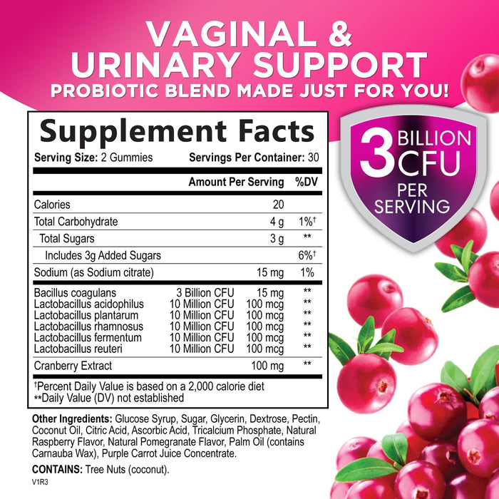 Hello Lovely! Probiotics for Women - Multi Strain Womens Probiotic Gummy w/Cranberry for Vaginal, Digestive, pH & Immune Health Support, 3 Billion CFU Prebiotic & Probiotic Supplement