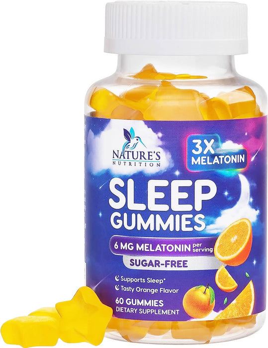 Sleep Melatonin Gummies for Adults Sugar Free - Natural Melatonin Sleep Gummy, Extra Strength Gummy Supplements, Sleep Support Vitamin Supplement, Vegan, Gelatin Free, 6mg, Sleep Gummies - 60 Gummies