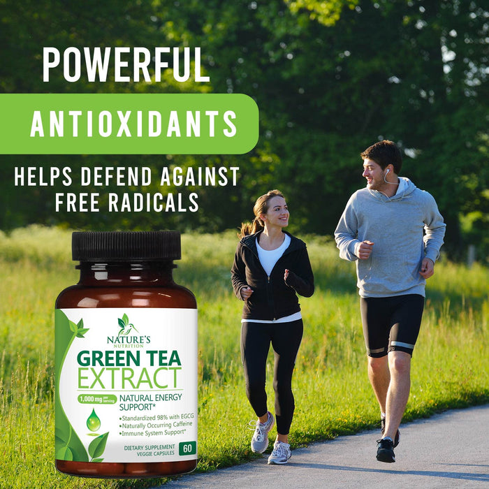 Green Tea Extract Capsules 1000mg 98% Standardized EGCG - 3X Strength for Natural Energy - Heart Support with Polyphenols - Gentle Caffeine