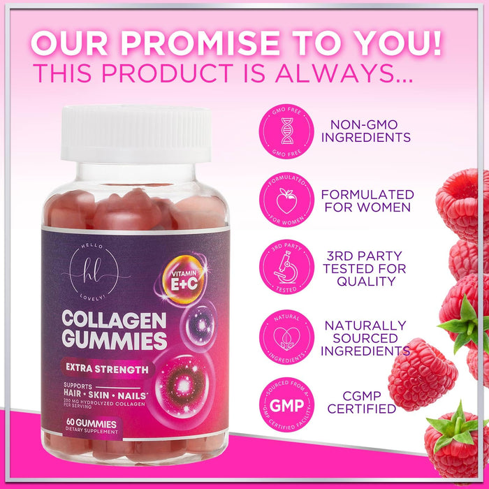 Collagen Gummies - Collagen Peptides Gummies with Biotin Supplement - Healthy Hair, Skin & Nails Support, Gummy Vitamins Hydrolyzed Collagen Vitamin for Women & Men Supplements, Non-GMO - 60 Count
